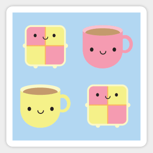 Kawaii Battenberg Cake & Cup of Tea Magnet